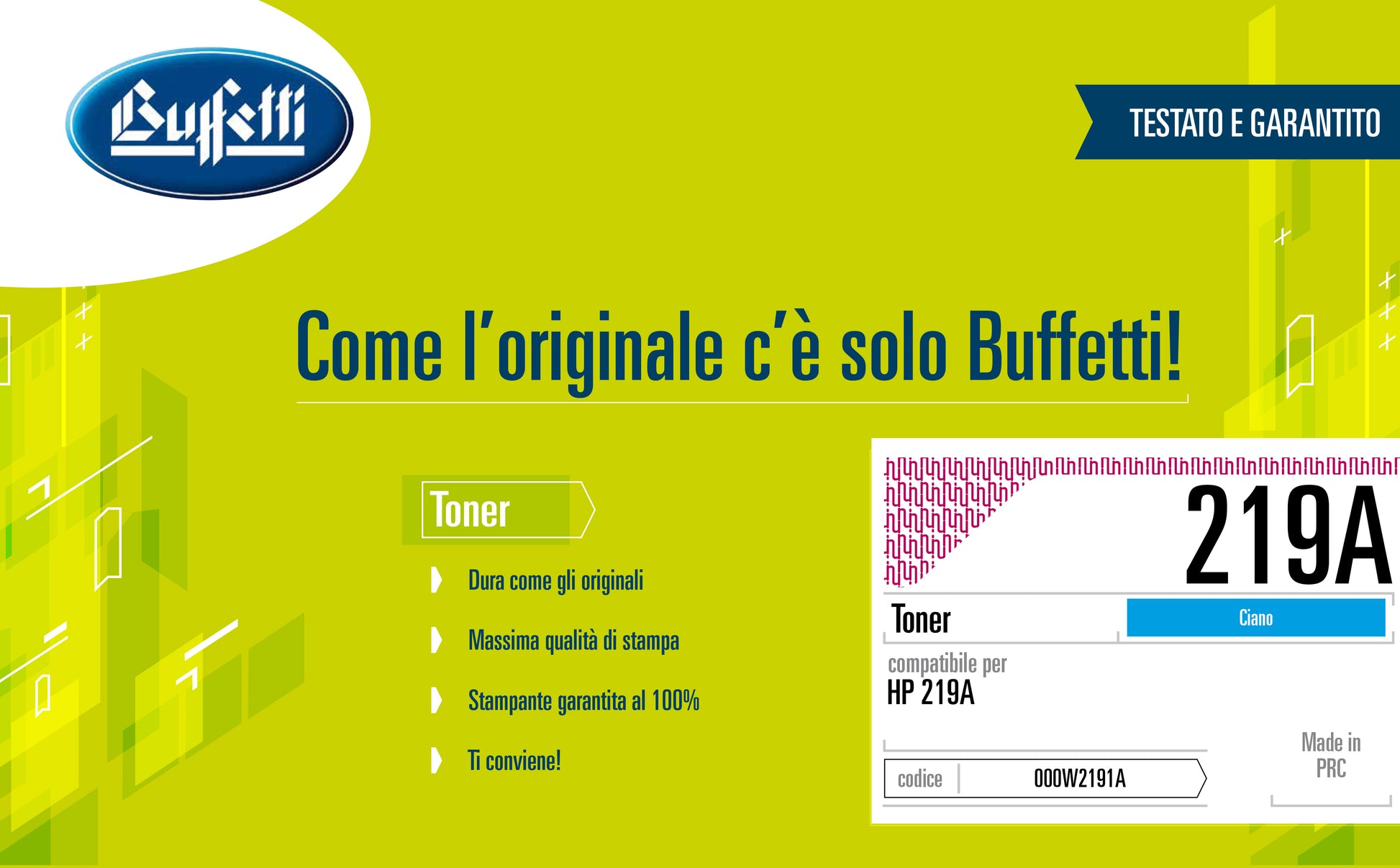 Toner HP - Compatibile 219A W2191A - Ciano - 1.200 pag