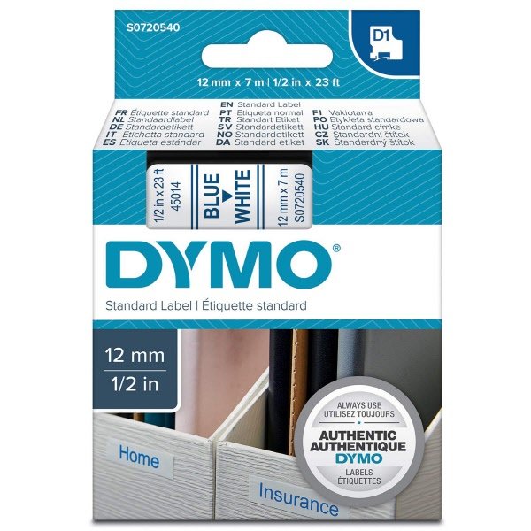 Nastri Dymo D1 - permanente - 12 mm x 7 m - blu / bianco