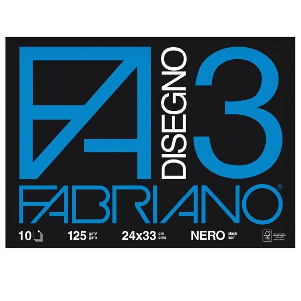 Album da disegno Fabriano Disegno 3 - carta nera - 24x33 cm - 10 fogli - 125 g