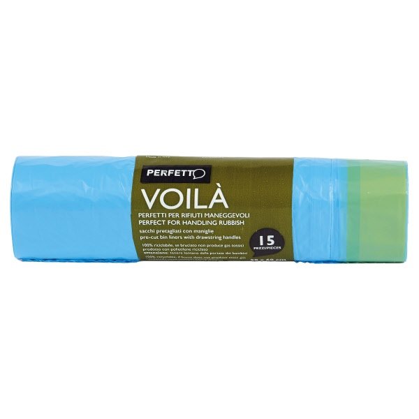 Conf. 15 sacchi per rifiuti colore azzurro - 30 litri - F.to 50x60 cm