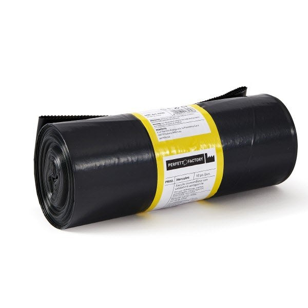 Conf. 10 sacchi per rifiuti colore nero - 150 litri - alta resistenza - F.to 90x120 cm
