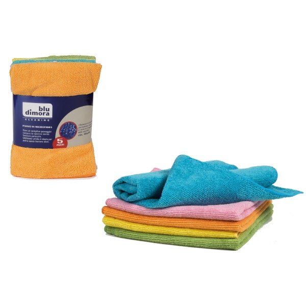 Panni in microfibra multiuso in 5 colori assortiti.