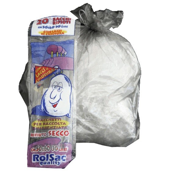 Conf. 20 sacchi per rifiuti colore grigio trasparente - 30 litri - F.to 50x60 cm