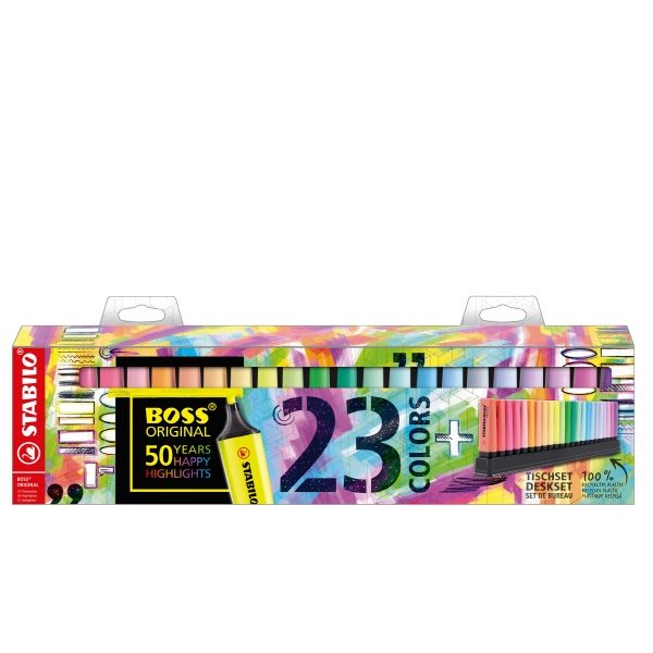 Evidenziatore Stabilo Boss Original - Deskset 23 colori fluo+pastel assortiti - Tratto 2-5 mm - Punta a scalpello