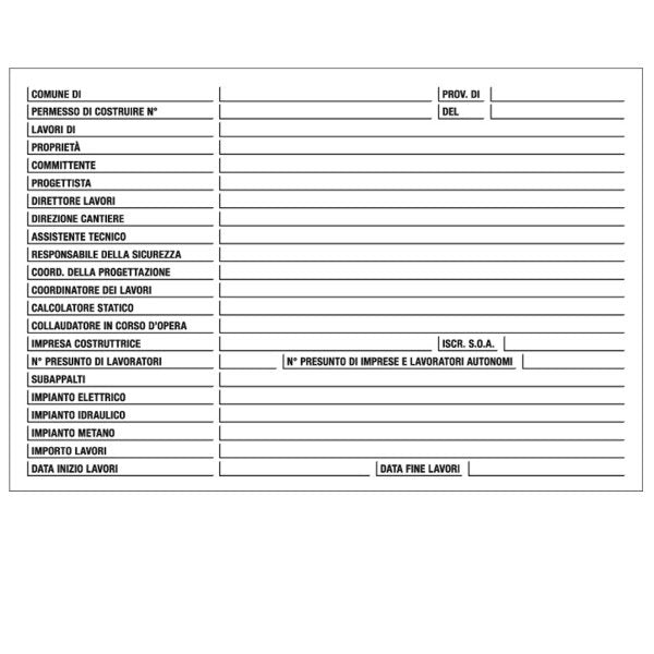 Cartello in in polionda Cantiere specifiche dei lavori - F.to: 100x67 cm
