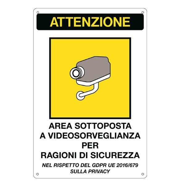 Cartello in alluminio Area sottoposta a videosorveglianza - F.to: 20x30 cm