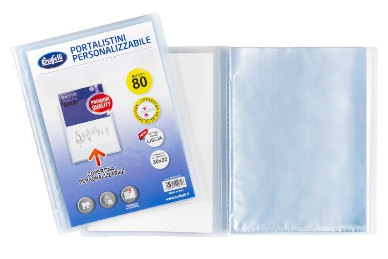 Portalistini personalizzabile - 80 buste - 30x22 cm - bianco trasparente