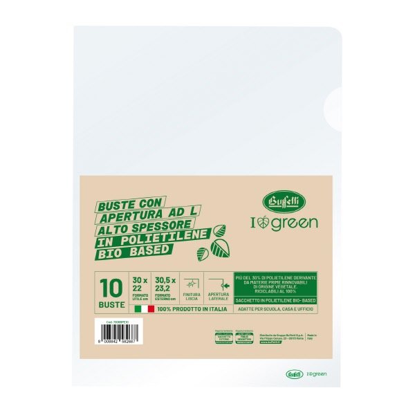 Buste a L - Polietilene bio based  liscio  - 30x22 cm - alto spessore - confezione 10 pz.
