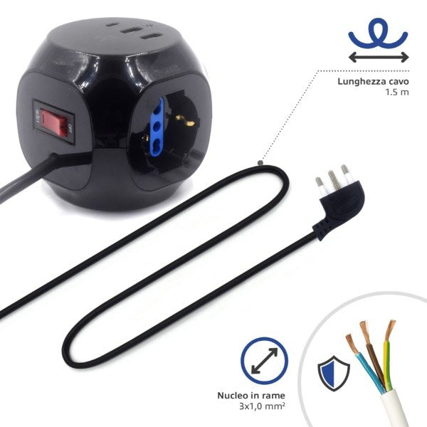 Multipresa a cubo - nero