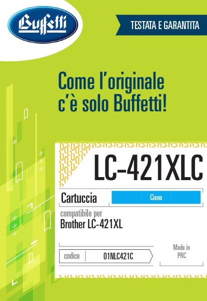 Brother Cartuccia ink jet - Compatibile LC-421XLC - Ciano - 500 pag