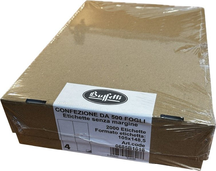 Etichette adesive in scatole da 500 fogli formato A4 - 105x148,5 mm - 2000 etichette