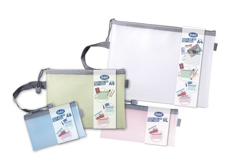 Busta con zip soft touch A6 - 11,5x17,5 cm - celeste