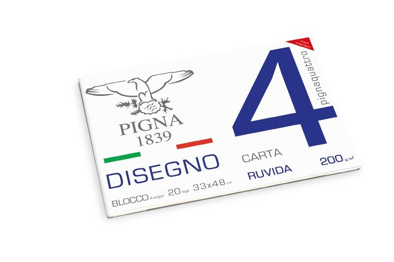 Blocco da Disegno con 4 angoli PignaQuattro - carta ruvida - 33x48cm