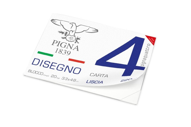 Blocco da Disegno con 4 angoli PignaQuattro - carta liscia - 33x48cm