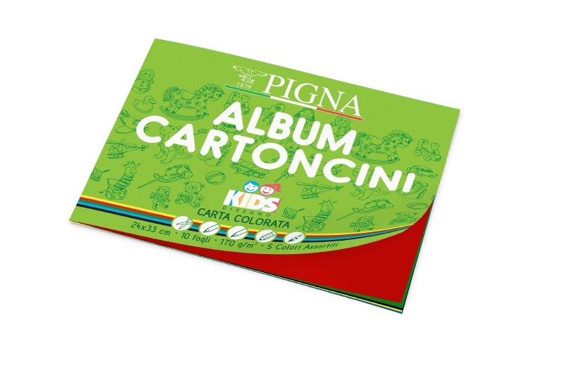 Album cartoncini colorati Pigna Kids - 24x33 cm - 10 fogli - 5 colori - 170 g