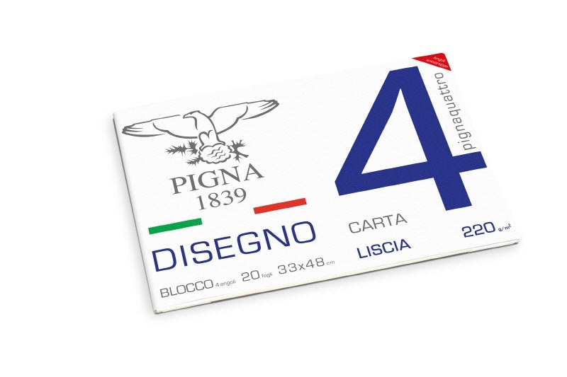 Blocco da Disegno con 4 angoli PignaQuattro - carta liscia - 33x48cm
