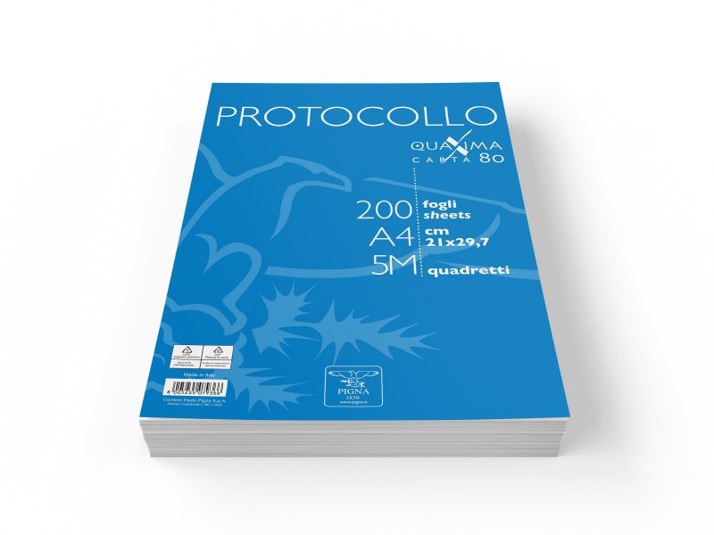 Fogli protocollo Pigna  - Rigatura 5M - Quadretto da 5mm - 200 fogli - 80 g