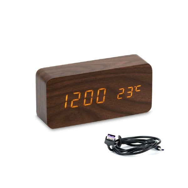 Sveglia led sound control 15X7X4 Cm - marrone