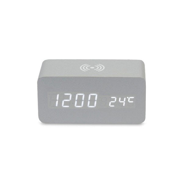 Sveglia led sound control 15X7X7 Cm + caricatore wireless - argento