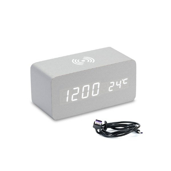 Sveglia led sound control 15X7X7 Cm + caricatore wireless - argento