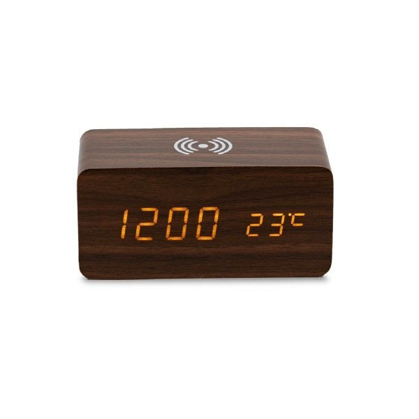 Sveglia led sound control 15X7X7 Cm + caricatore wireless - marrone