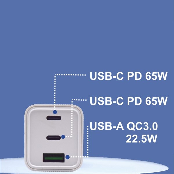 Caricatore universale - 65W - 1 USB-A + 2 USB-C