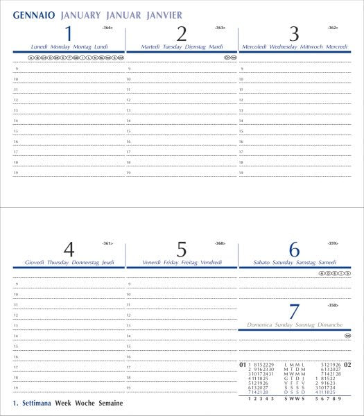 Agenda tascabile settimanale 12 mesi - 2026 - blocco fisso con spirale - 8x14 cm. - argento
