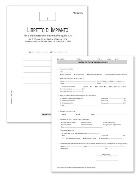 Registro Libretto di impianto per la climatizzazione estiva e invernale Regione Veneto - 48 pagine - 29,7x21 cm