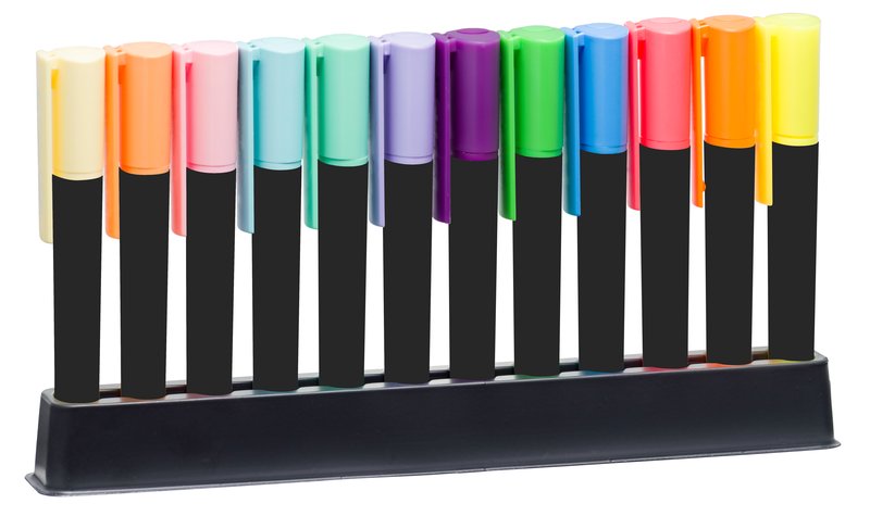 Set 12 Evidenziatori Fluo + Pastello - 6 colori fluo + 6 colori pastello assortiti