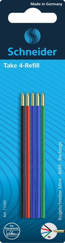 Set 5 Refill per penna a sfera 4 colori - inchiostro blu, nero, rosso, verde - punta Media - blister 5 pezzi