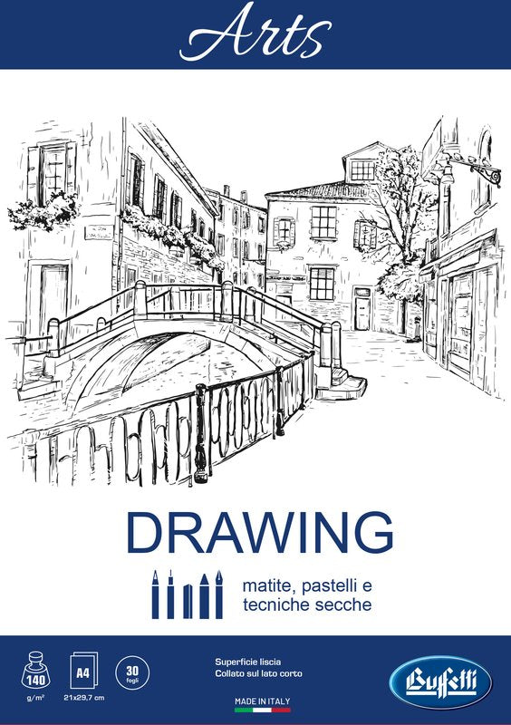 Blocco Drawing linea ARTS - collato - 21x29,7 cm - ruvido naturale - 30 fogli - 140 g