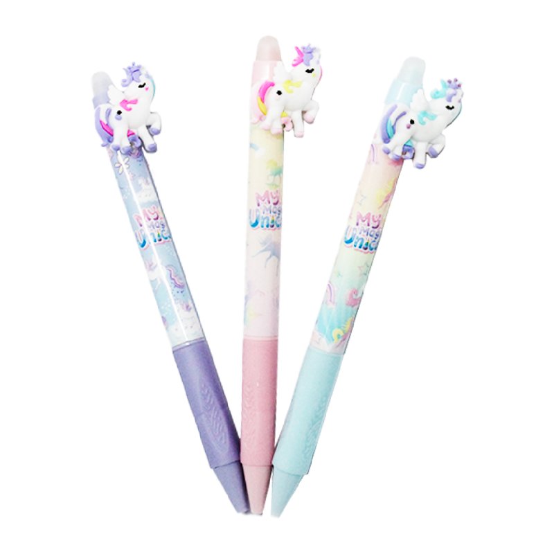 Penna gel a scatto cancellabile Unicorno - tratto fine - colore blu