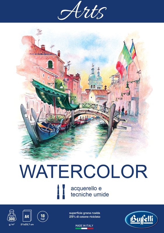 Blocco Watercolor linea ARTS - collato - 21x29,7 cm - ruvido - 10 fogli - 300 g