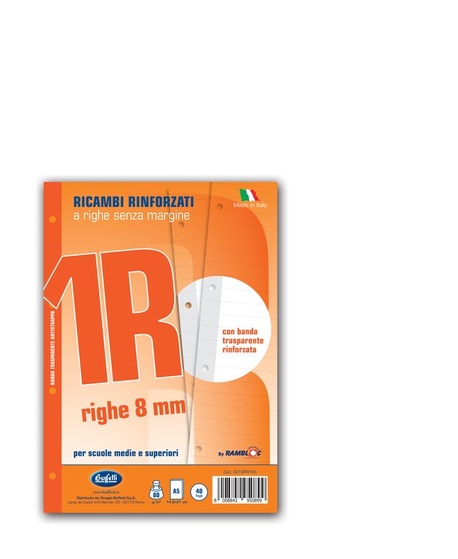 Ricambi rinforzati  - A5  - 80 g - Rigatura 1R - Righe medie e superiori
