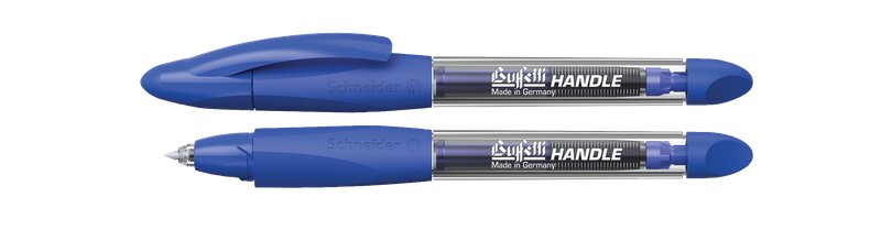 Penna roller con cartuccia. Fusto trasparente con grip triangolare blu