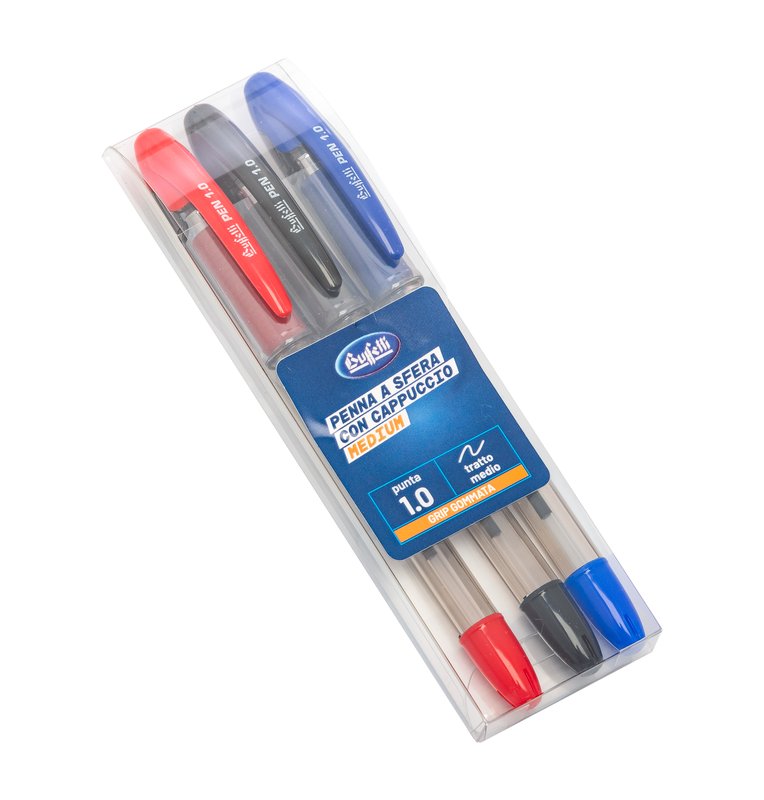 Astuccio 3 Penne a sfera "Medium" 1 mm - nero, rosso, blu - tratto medio