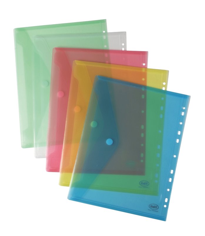 Buste con chiusura in velcro - polipropilene - 21x29,7 cm  - foratura universale - colori assortiti