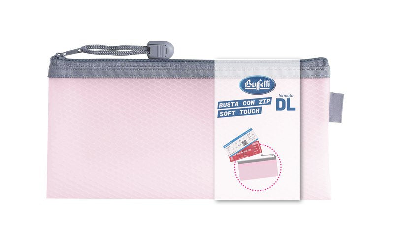 Busta con zip soft touch DL - lettera - 11X22,5 cm - rosa