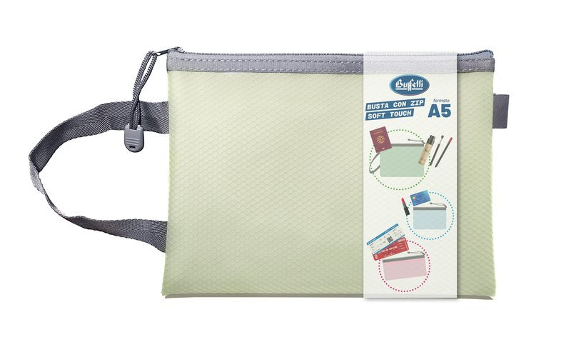 Busta con zip soft touch A5 - 17,5x23,5 cm - verde