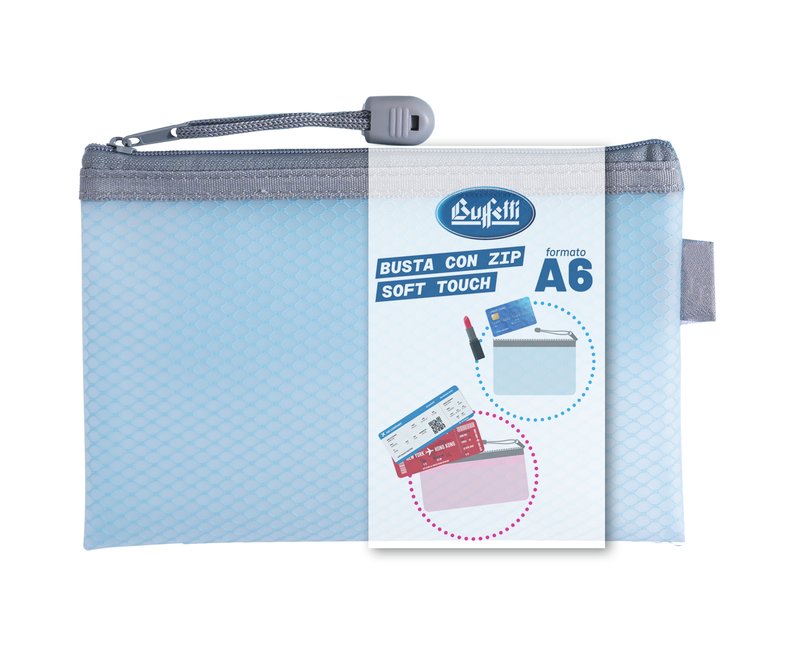 Busta con zip soft touch A6 - 11,5x17,5 cm - celeste