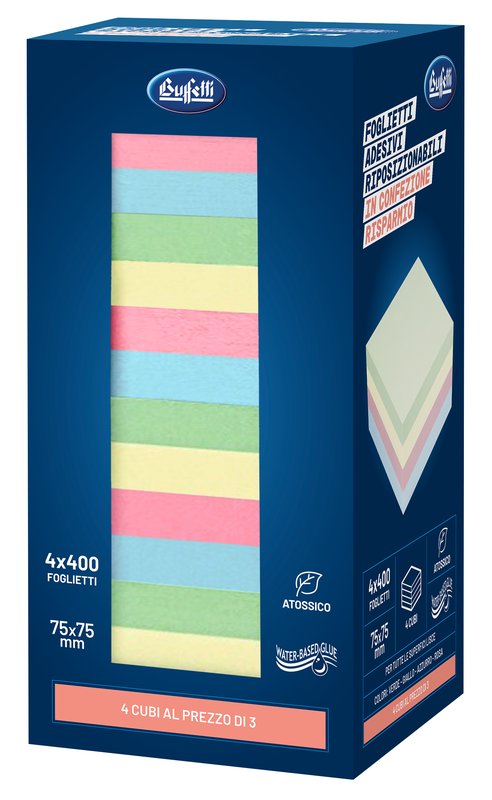 Box 4 Cubi da 400 foglietti adesivi riposizionabili - azzurro - verde - rosa - giallo