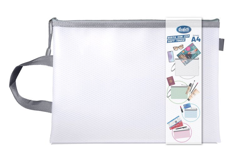 Busta con zip soft touch A4 - 24x33 cm -  bianco