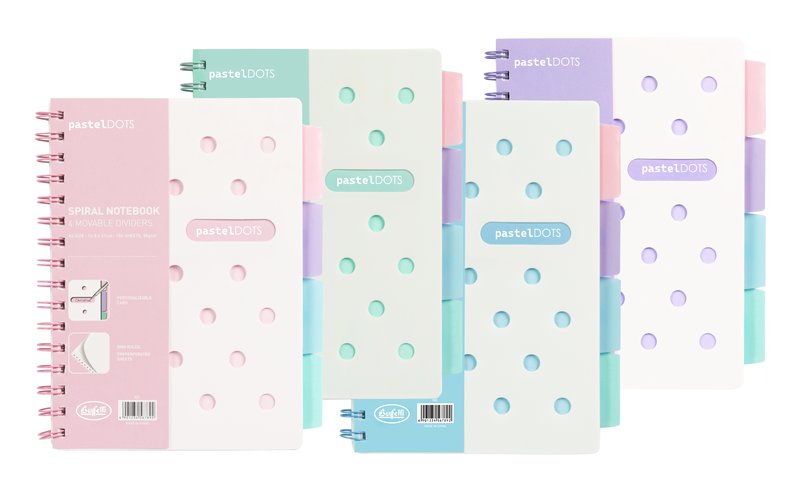 Blocco notes con spirale formato A5 Pastel Dots - quadri 5M - colori assortiti