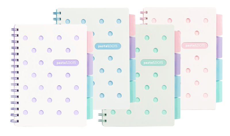 Blocco notes con spirale formato A5 Pastel Dots - quadri 5M - colori assortiti