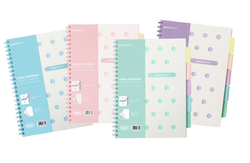 Blocco notes con spirale formato A4 Pastel Dots - quadri 5M - colori assortiti