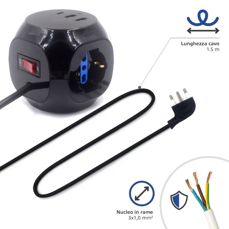Multipresa a cubo - nero