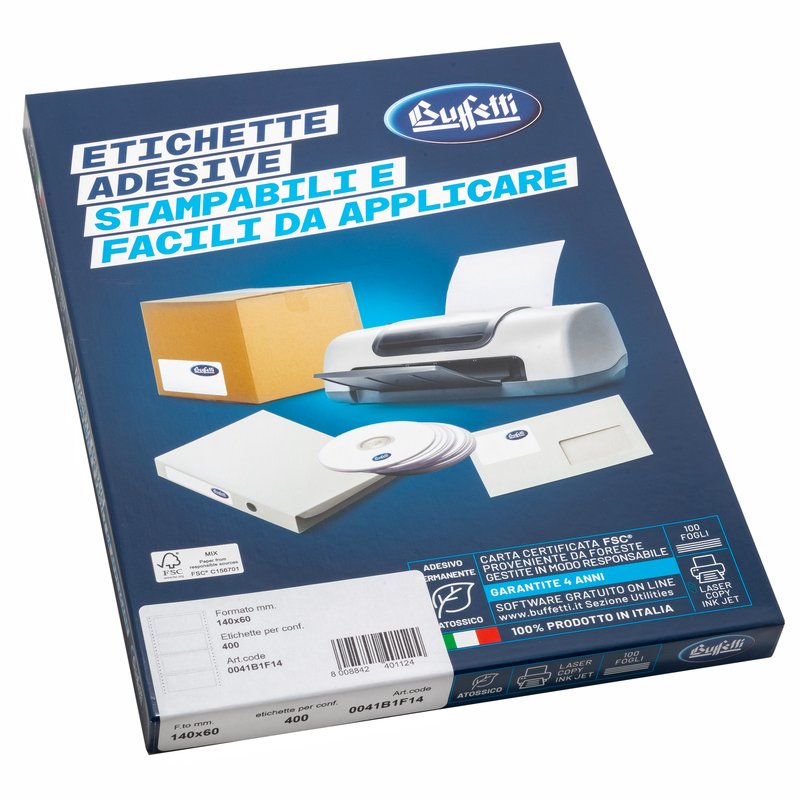 Confezione 400 Etichette adesive per passaggi di proprietà - Modello TT-951 - 140x60 mm - Fogli 305x200 mm con banda di trascinamento a modulo continuo