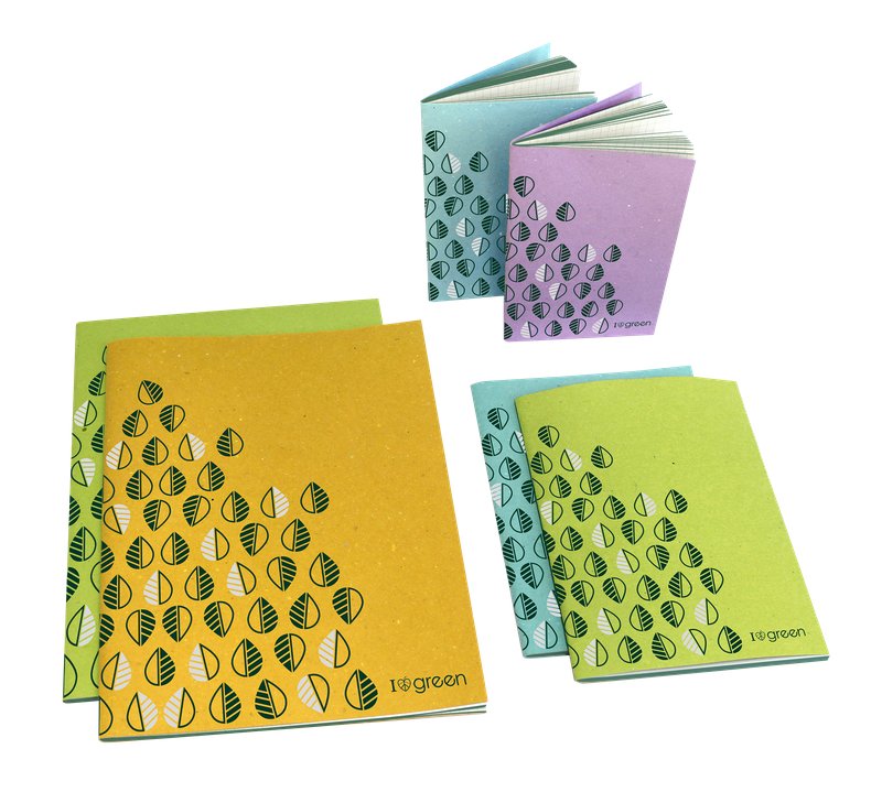 Quaderno I Love Green - Rigatura 1R - Righe - carta paglia + riciclata 100% - 80g - A5 - copertine assortite