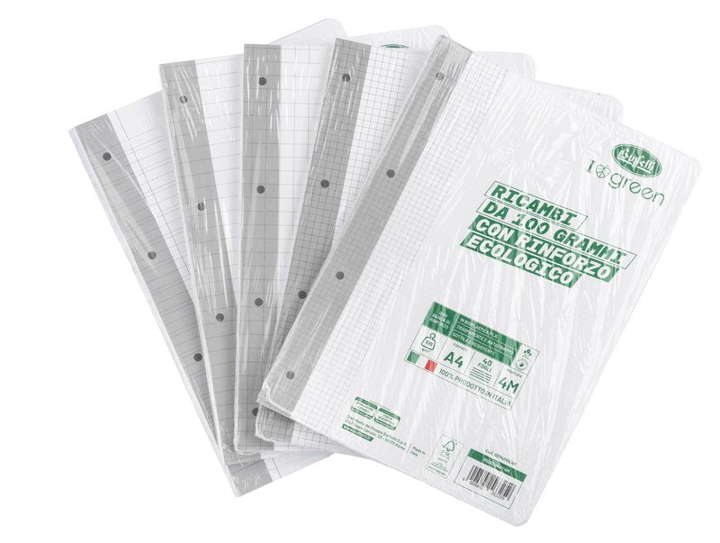 Ricambi rinforzati I love green - 100 g - banda ecologica - Rigatura 0Q - Quadretto da 5mm con margine