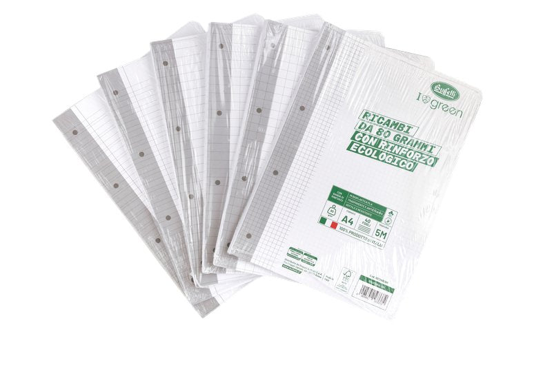 Ricambi rinforzati I love green - 80 g - banda ecologica - Rigatura 5M - Quadretto da 5mm